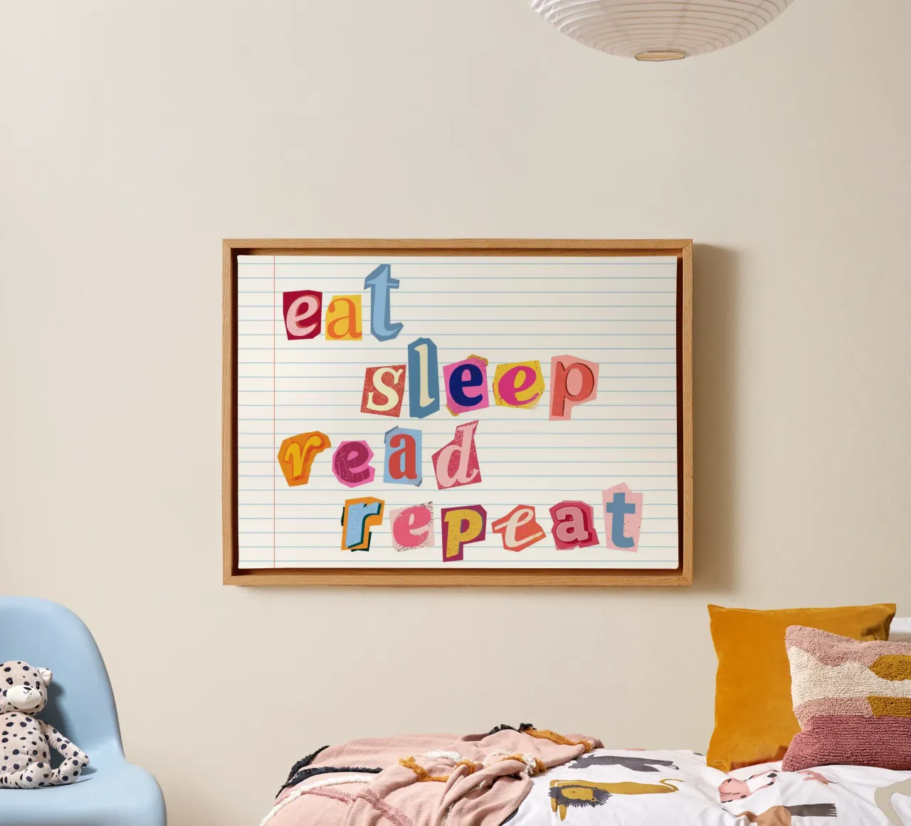 Eat Sleep Read Repeat Collage Art Poster tela con Cornice a cassetta da vintagepod