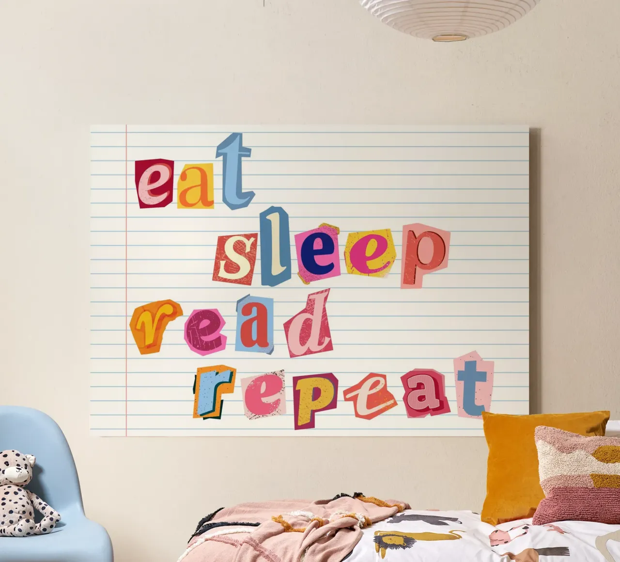 Eat Sleep Read Repeat Collage Art Poster tela con Cornice a cassetta da vintagepod