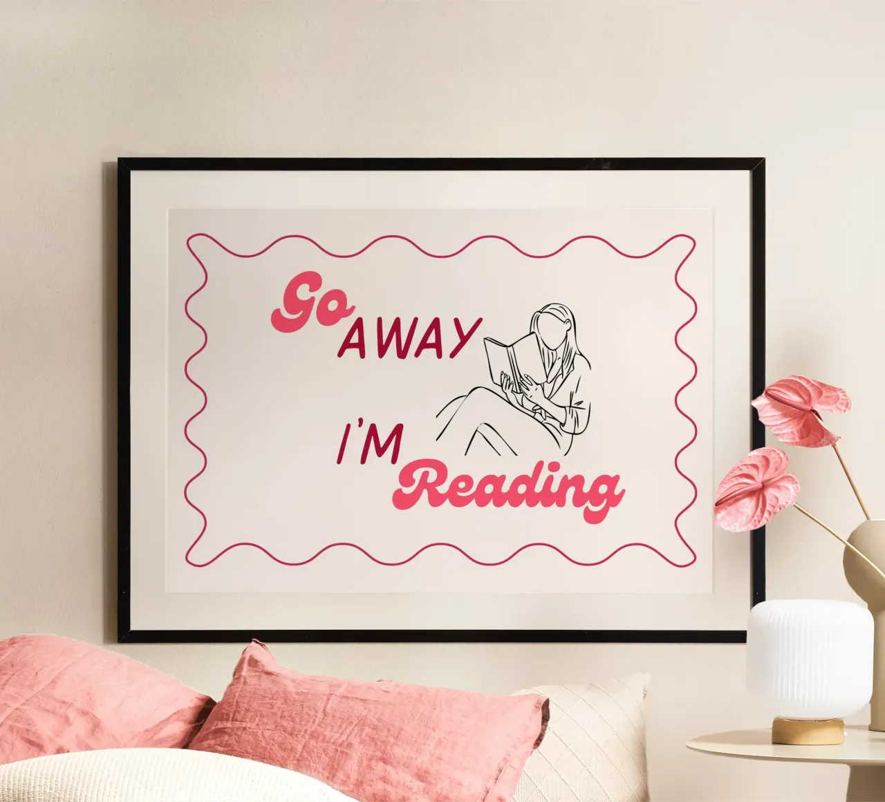Go Away I'm Reading Poster - Dessin au trait minimaliste poster de vintagepod