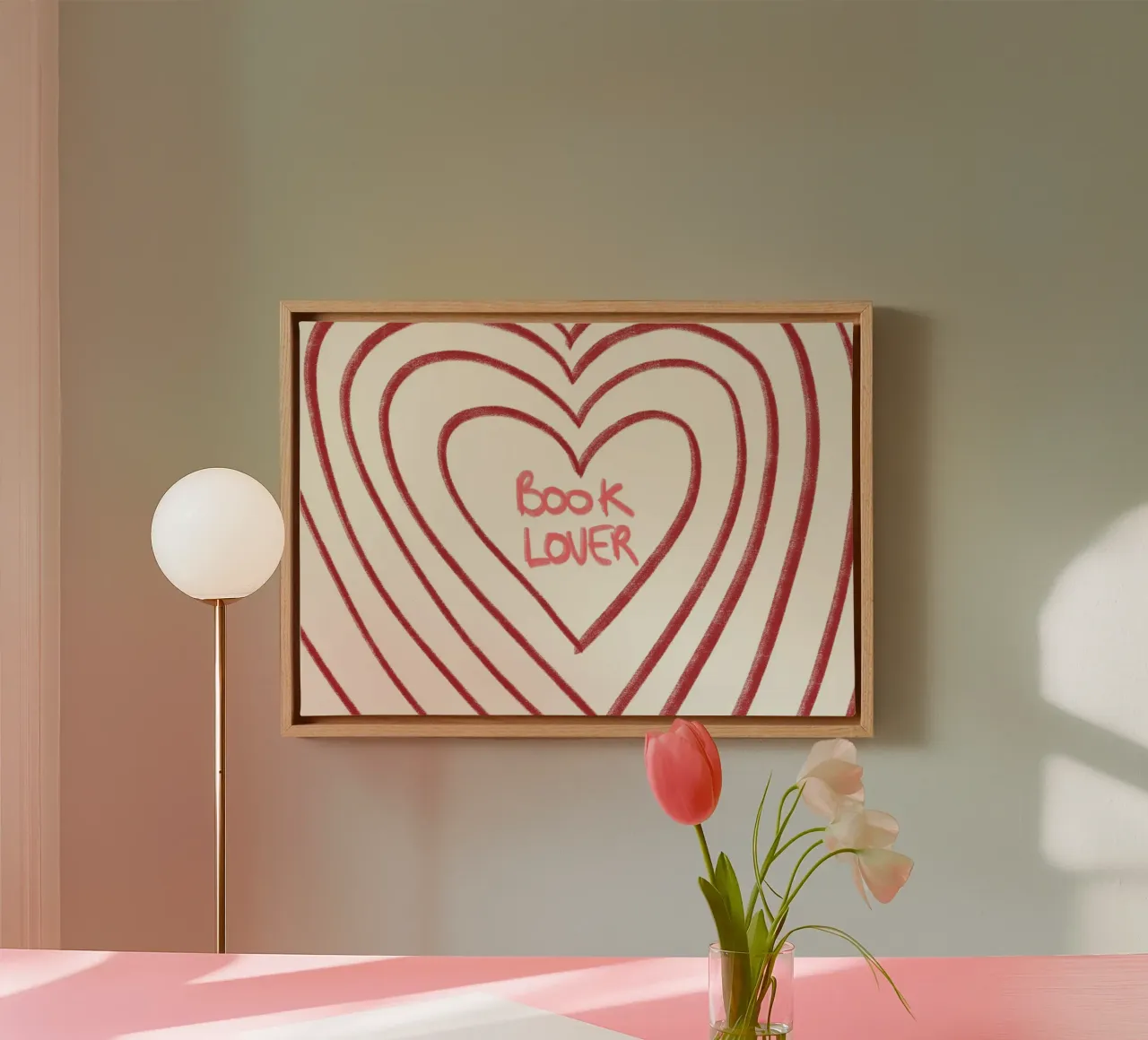 Poster estetico retrò "Amante dei libri" con cuore tela con Cornice a cassetta da vintagepod