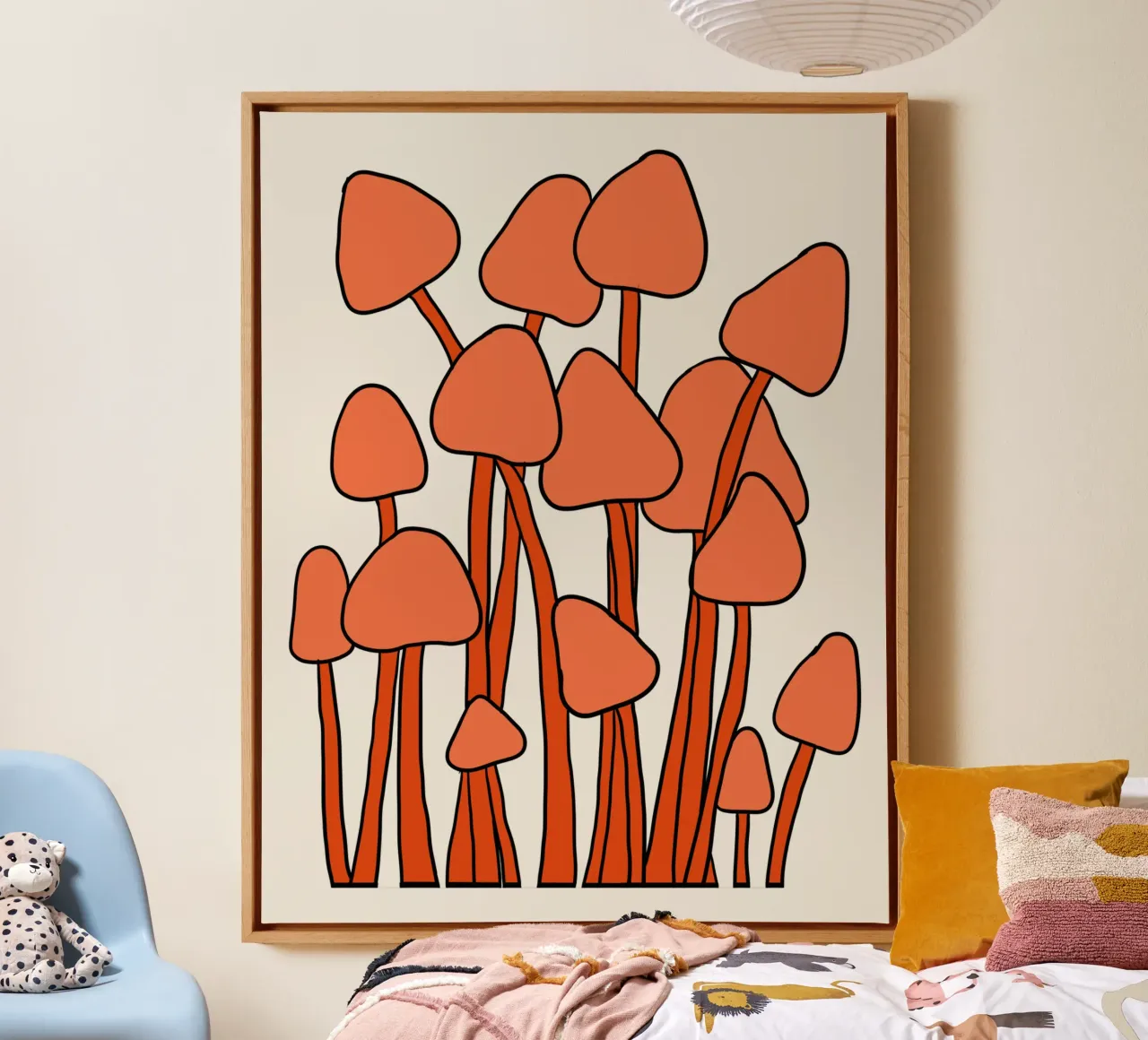 Orange Fungi Autumn Vibes canvas with Floater frame by TijanaArtStudio88