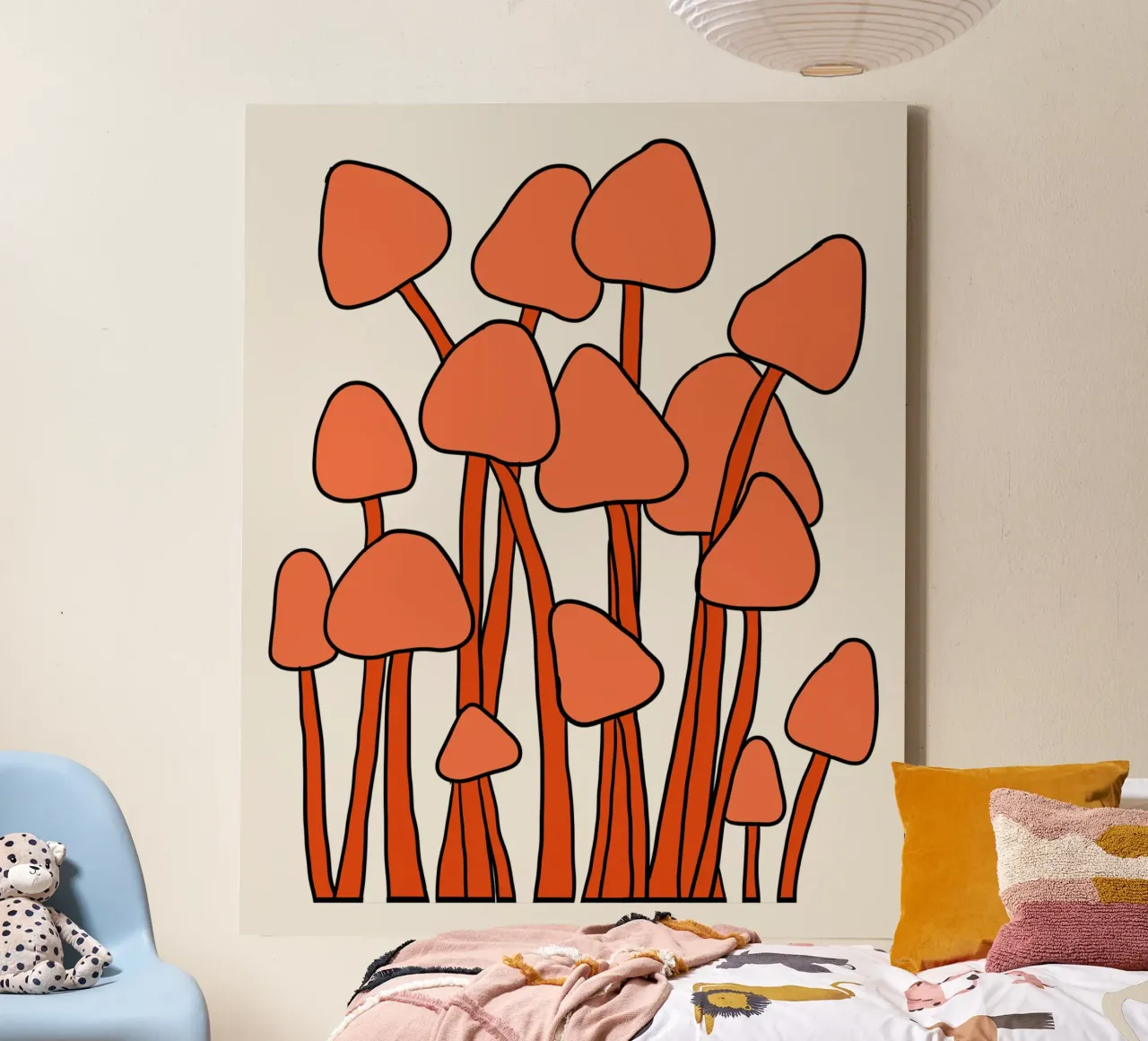 Orange Fungi Autumn Vibes canvas with Floater frame by TijanaArtStudio88