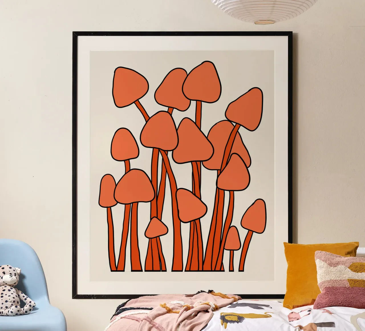 Orange Fungi Autumn Vibes poster con telaio in legno da TijanaArtStudio88
