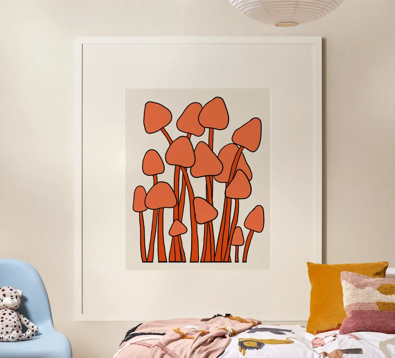 Orange Fungi Autumn Vibes poster con telaio in legno da TijanaArtStudio88