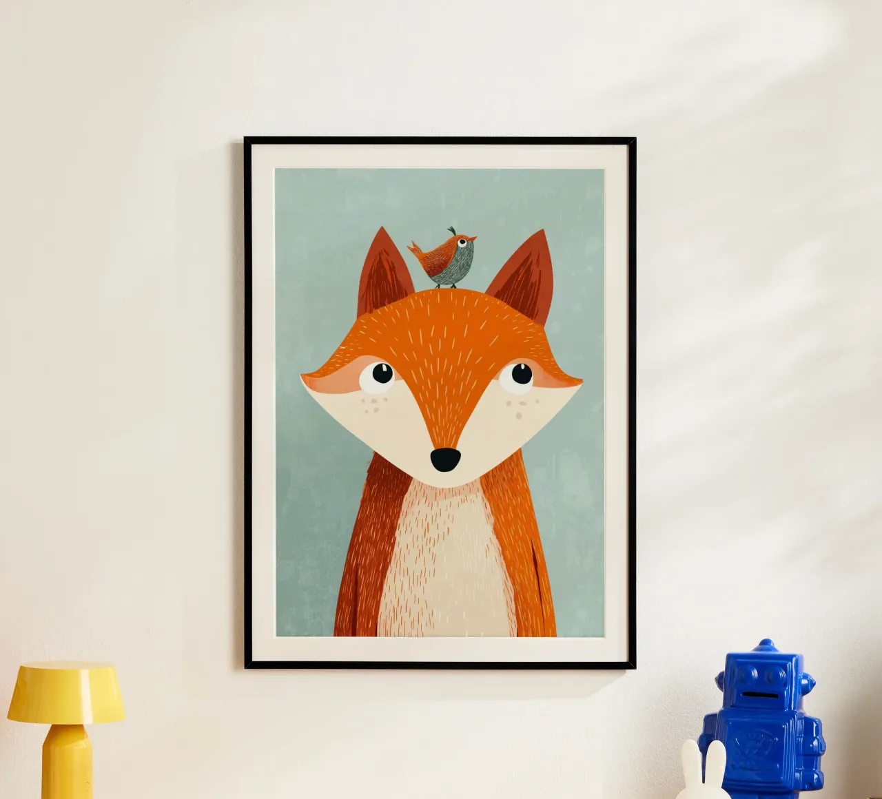 Fox and Songbird poster con telaio in legno da Kiara