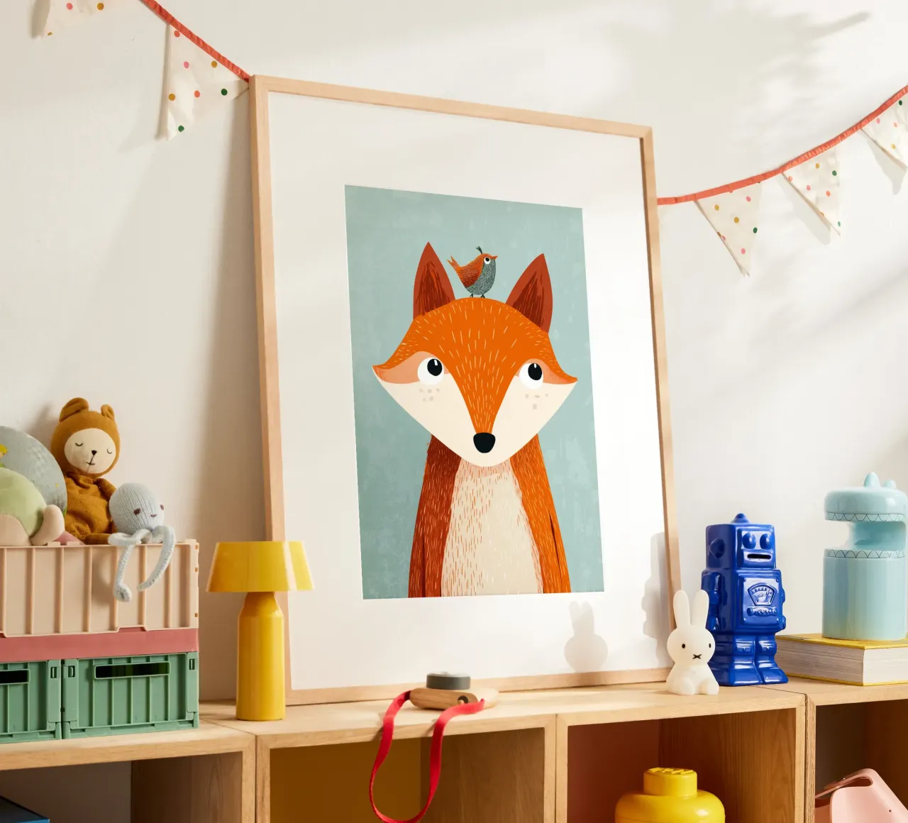 Fox and Songbird poster con telaio in legno da Kiara