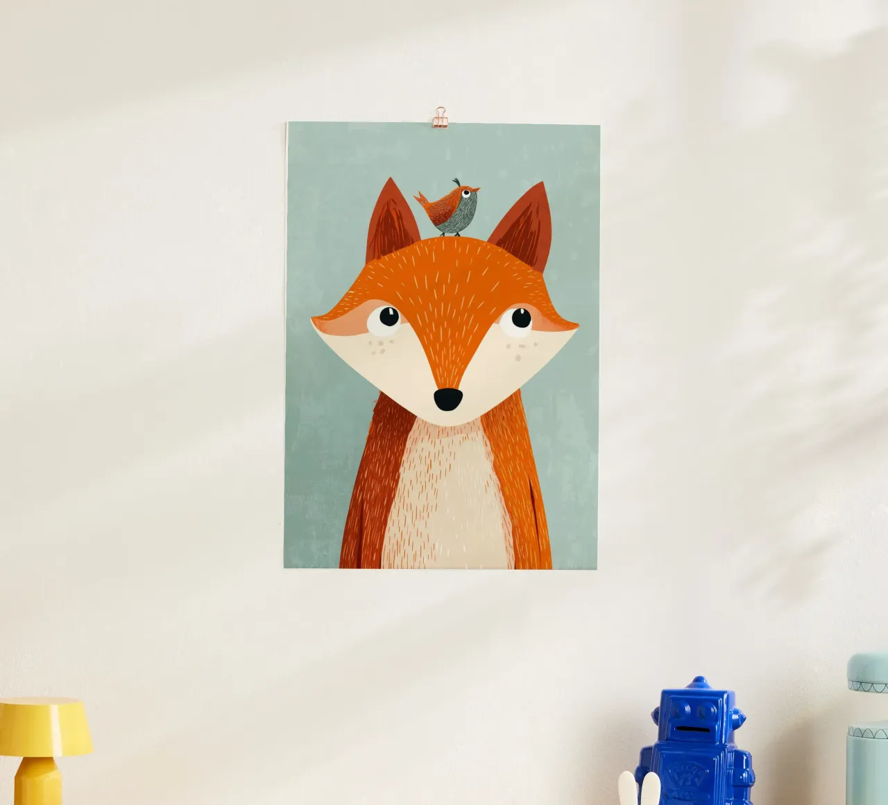 Fox and Songbird poster con telaio in legno da Kiara