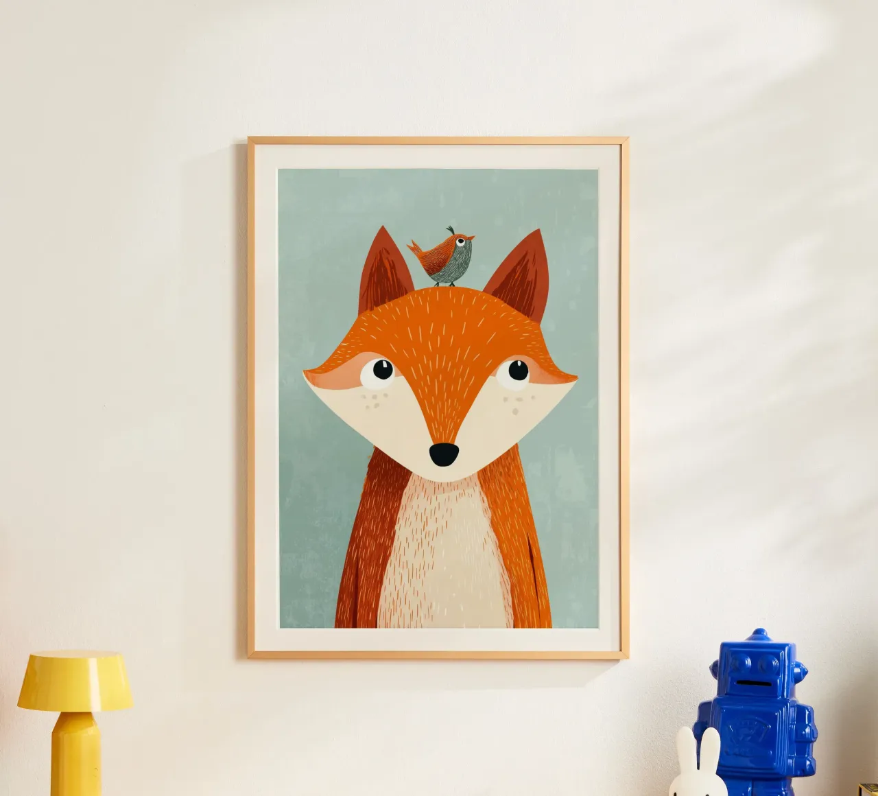 Fox and Songbird poster con telaio in legno da Kiara