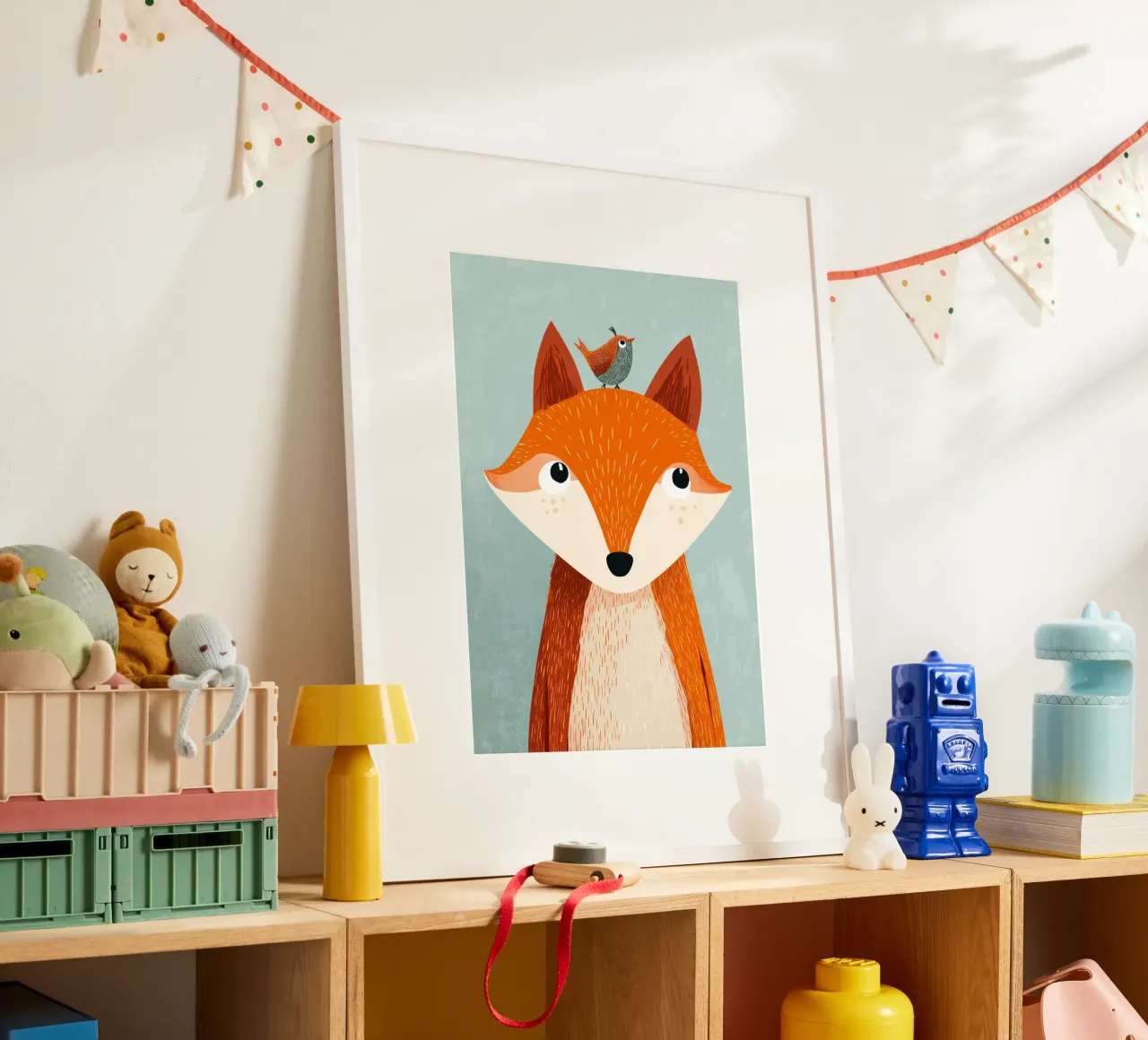 Fox and Songbird poster con telaio in legno da Kiara