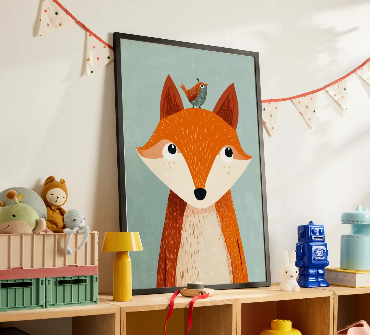 Fox and Songbird poster con telaio in legno da Kiara