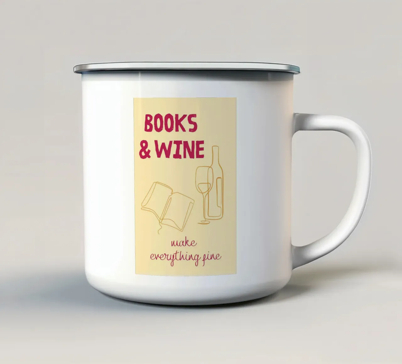 Libri e vino rendono tutto più bello tazza in smalto da vintagepod