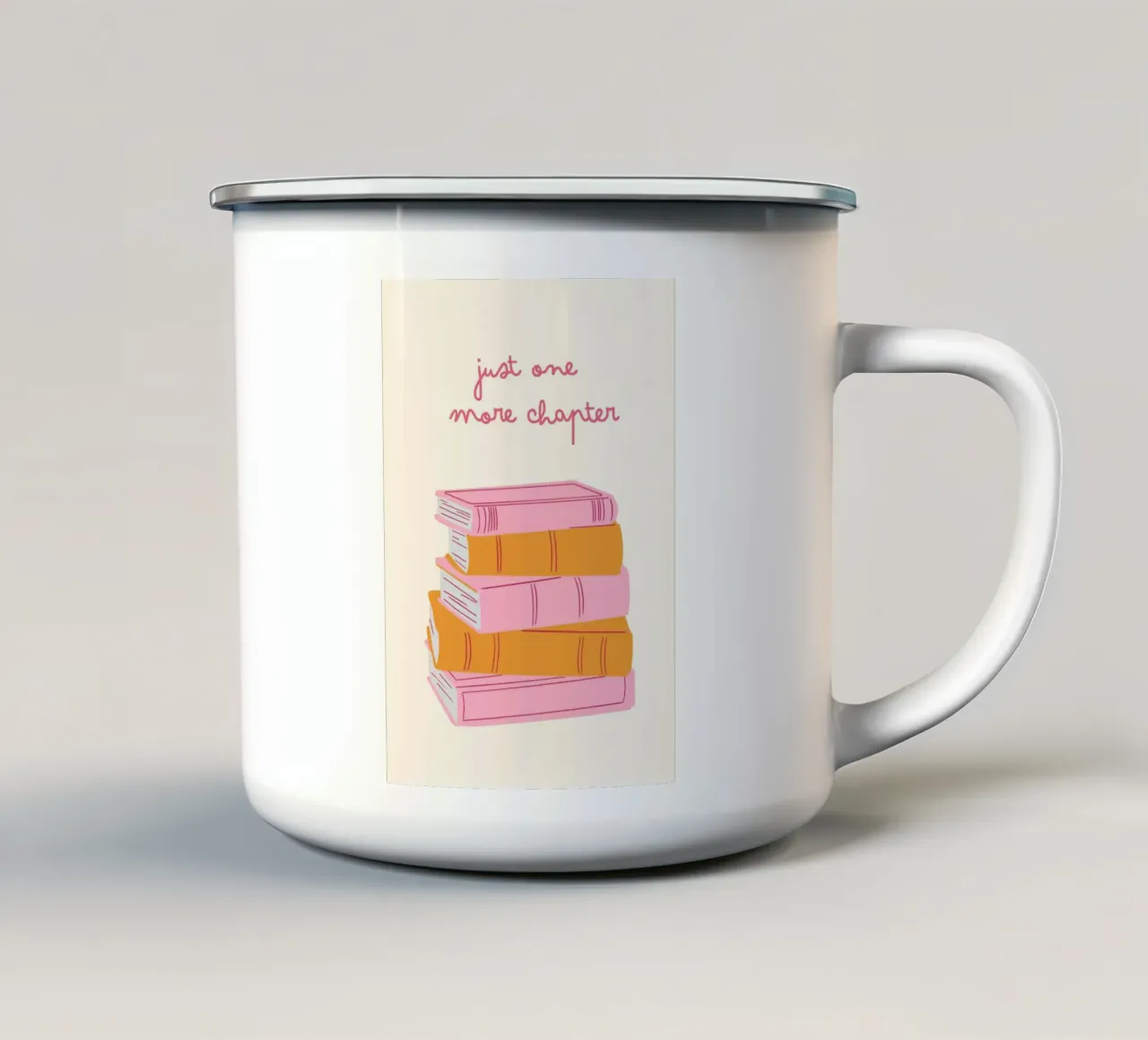 "Pila di libri minimalisti "Solo un capitolo in più tazza in smalto da vintagepod
