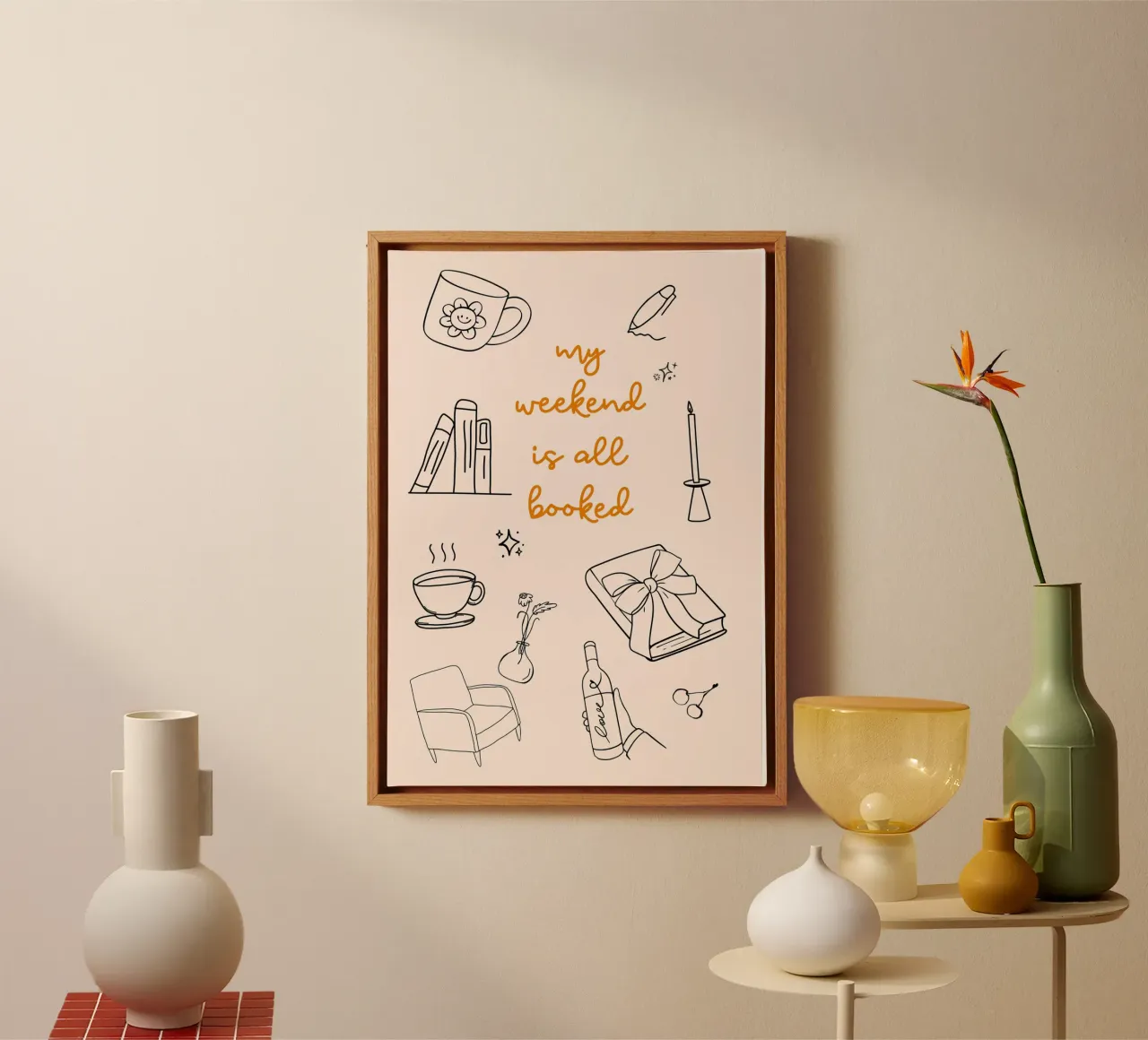 Affiche minimaliste "My Weekend Is All Booked" (Mon week-end est complet) toile avec Caisse américaine de vintagepod