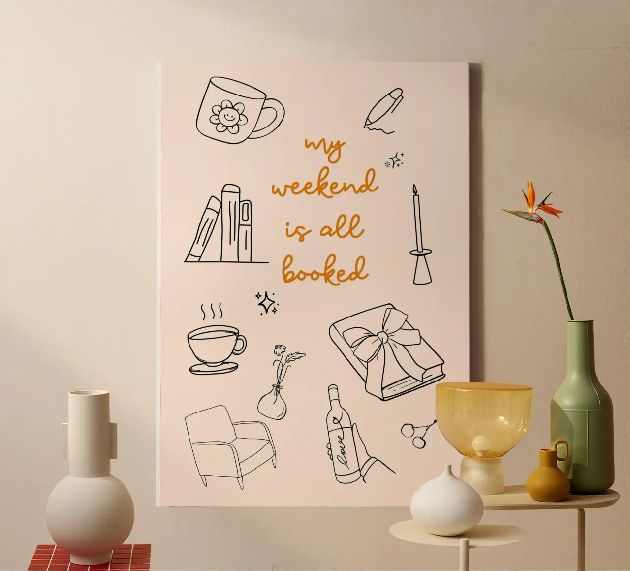 Affiche minimaliste "My Weekend Is All Booked" (Mon week-end est complet) toile avec Caisse américaine de vintagepod