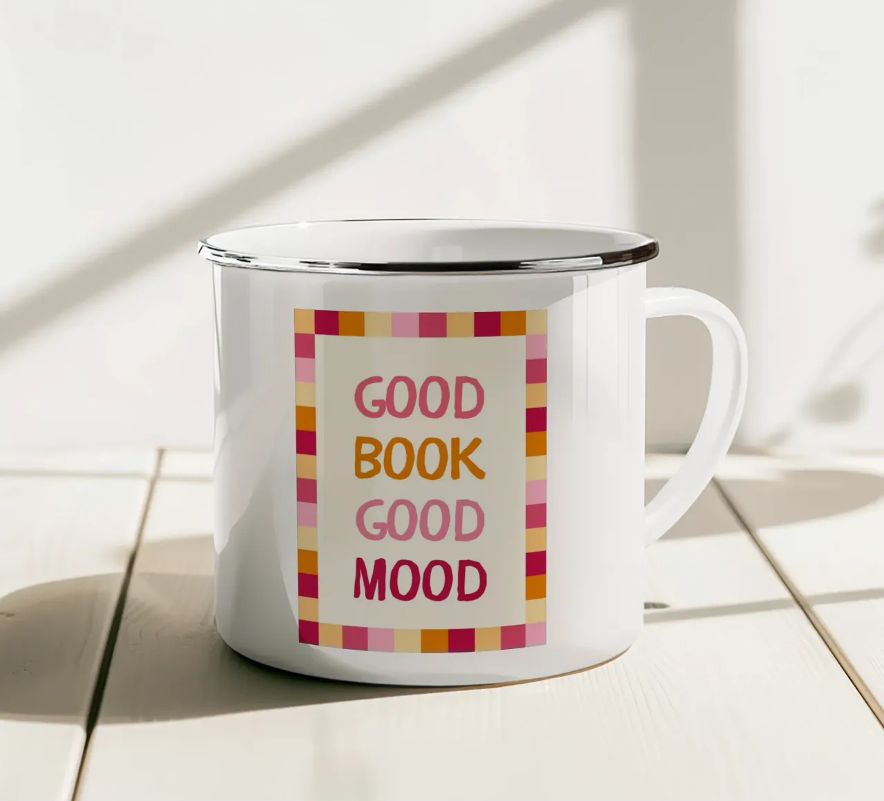 "Poster estetico colorato "Buon libro buon umore tazza in smalto da vintagepod