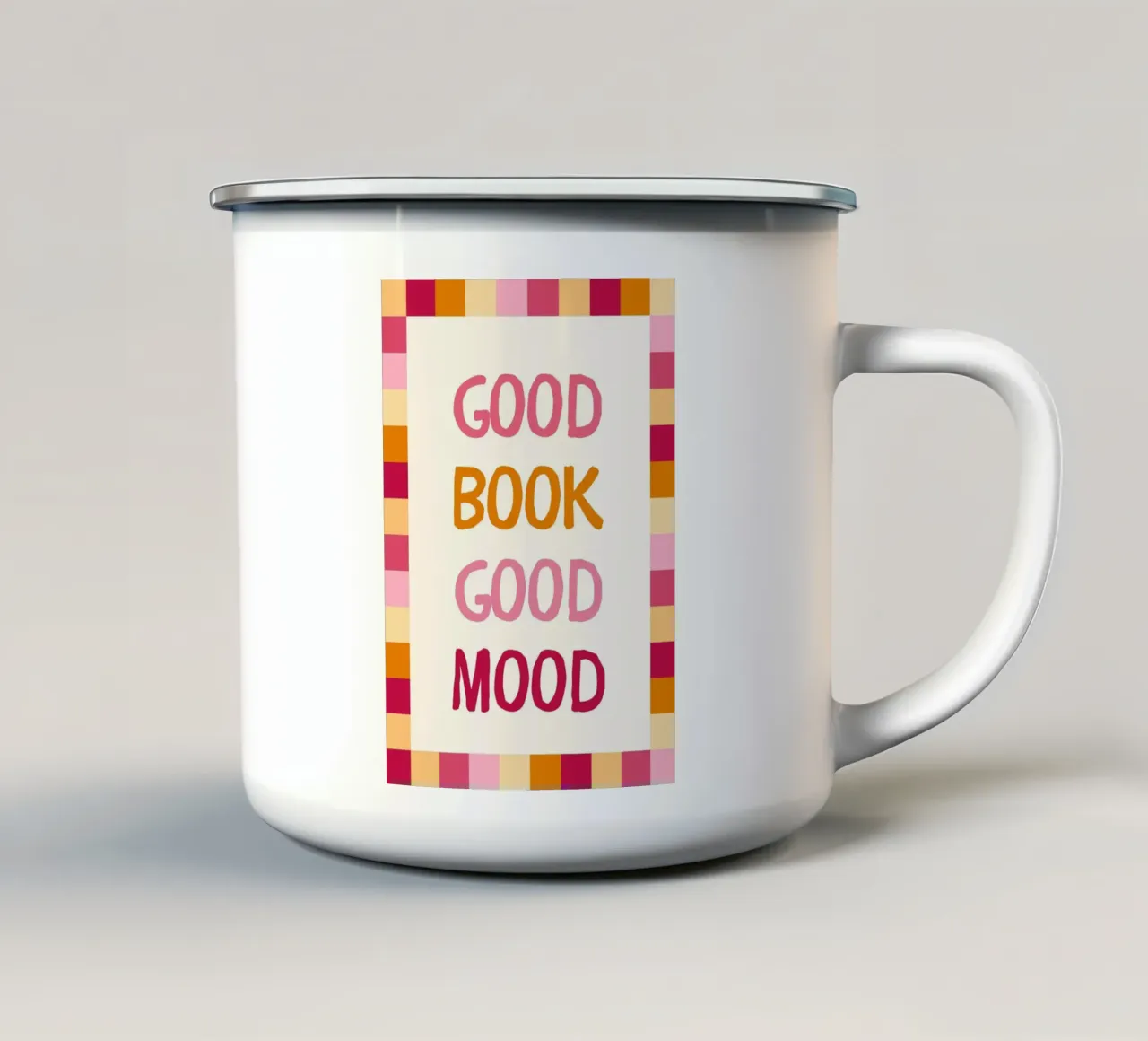 "Poster estetico colorato "Buon libro buon umore tazza in smalto da vintagepod