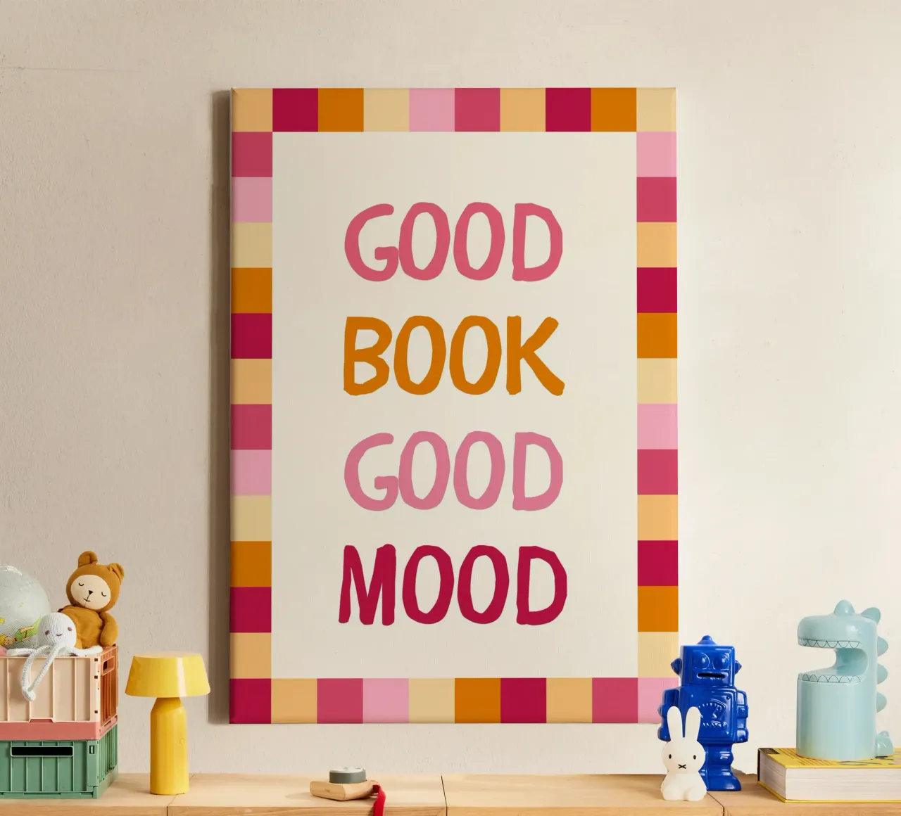 "Goed Boek Goede Stemming" Kleurrijke Esthetische Poster canvas met Baklijst van vintagepod