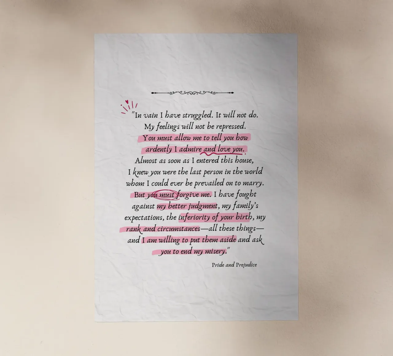 Citazione di Mr. Darcy dal poster di Orgoglio e Pregiudizio pellicola backlit da vintagepod
