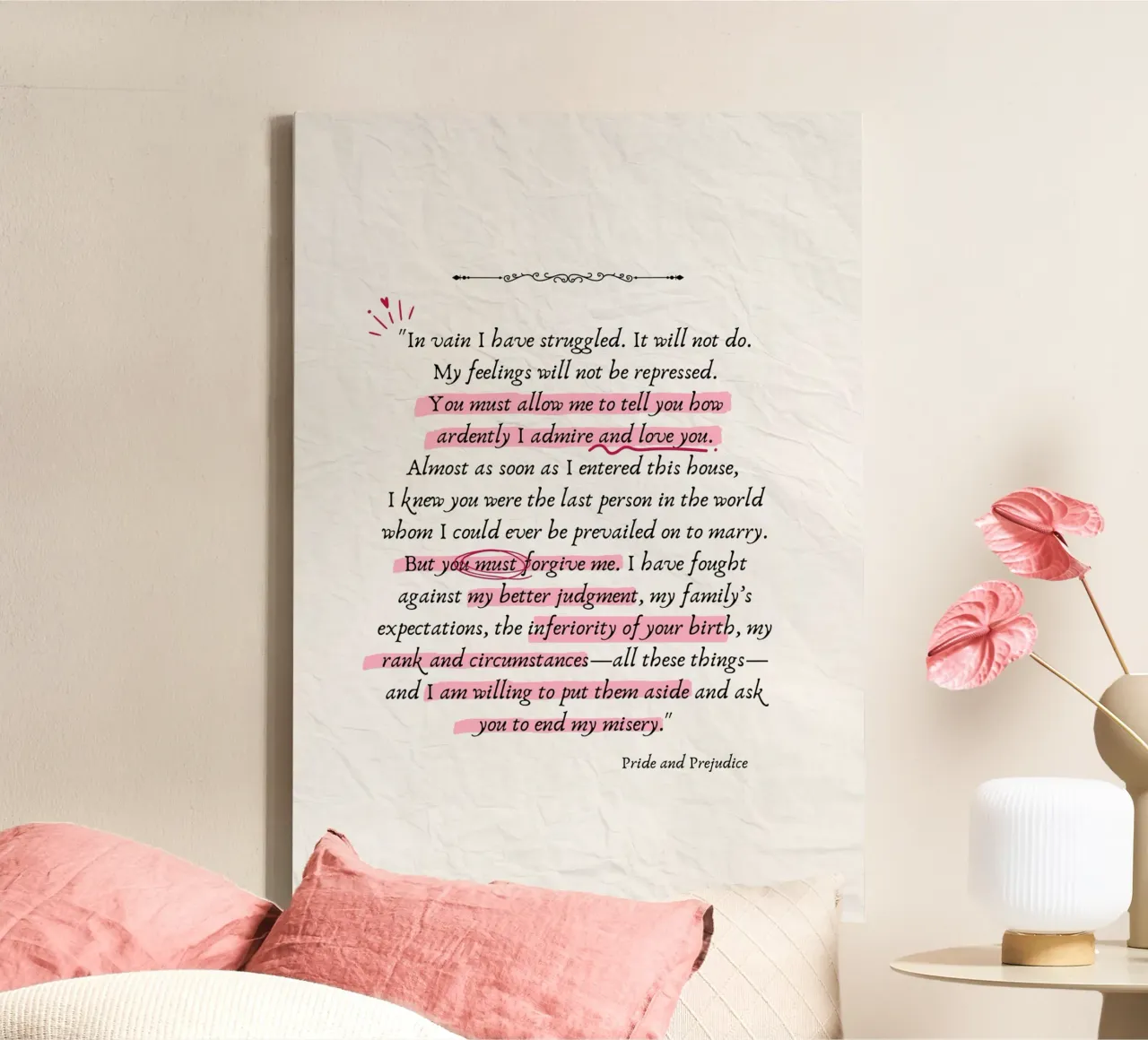 Citazione di Mr. Darcy dal poster di Orgoglio e Pregiudizio tela con Cornice a cassetta da vintagepod