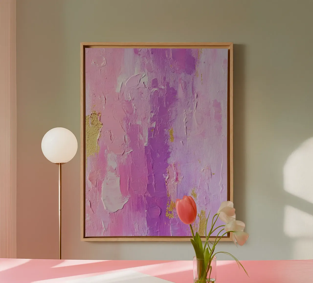 Verfspetters Penseelstreken Lila 10 canvas met Baklijst van Yaso Design Paint