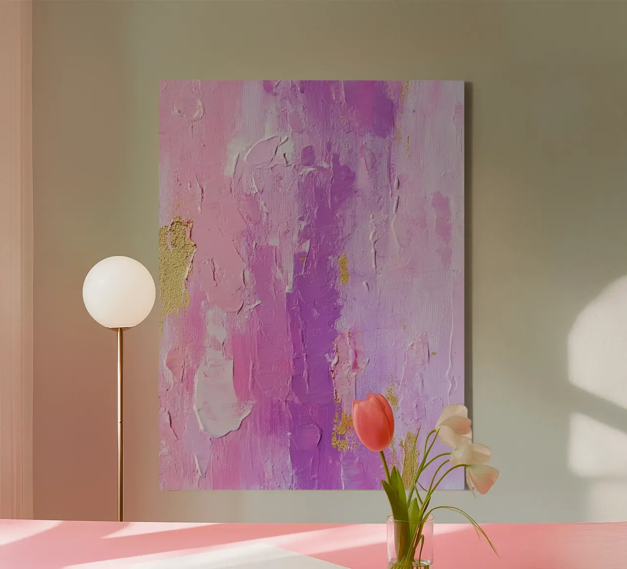 Verfspetters Penseelstreken Lila 10 canvas met Baklijst van Yaso Design Paint