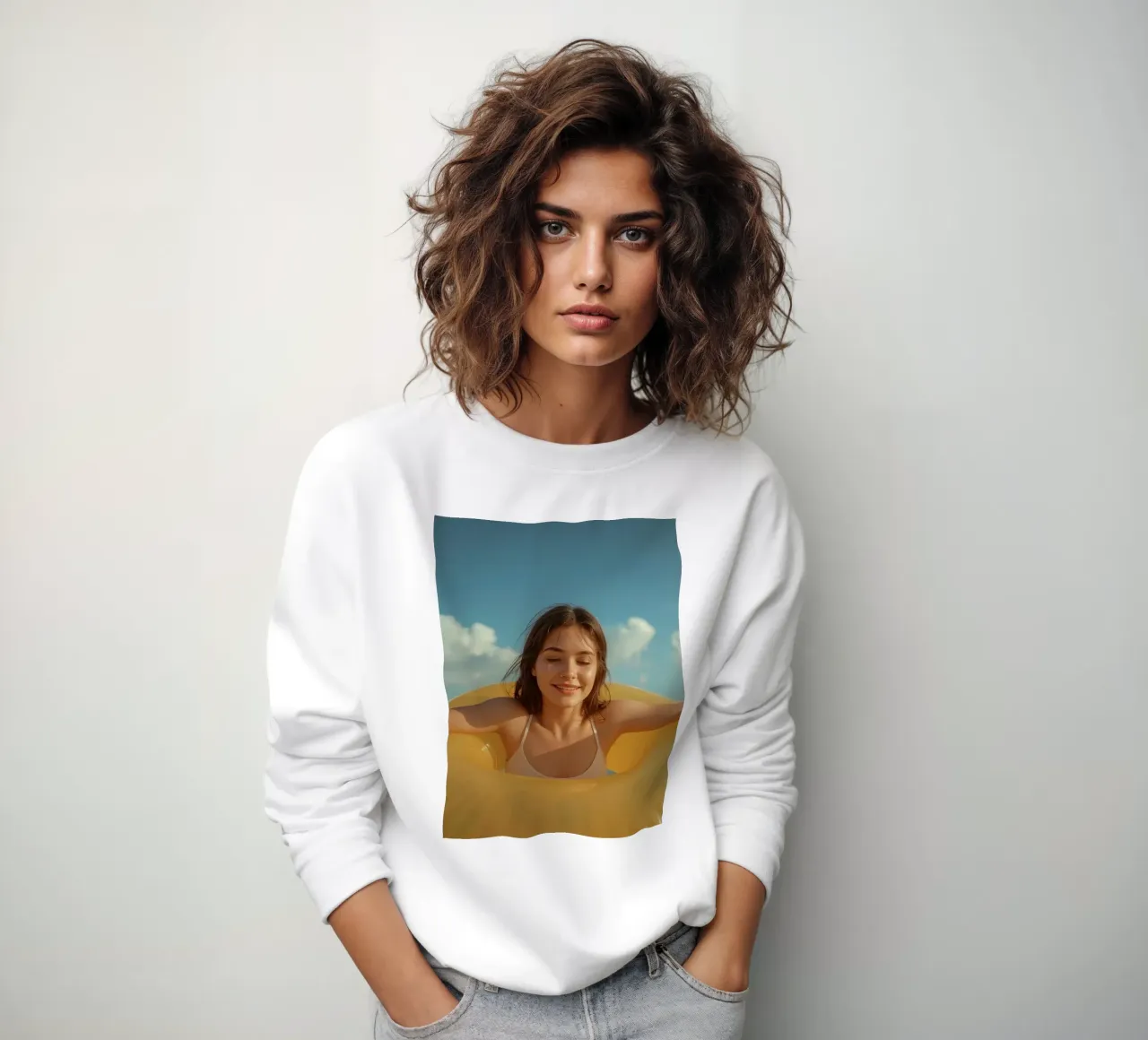 Femme en maillot de bain avec un anneau gonflable jaune sweat de DesignDoodle