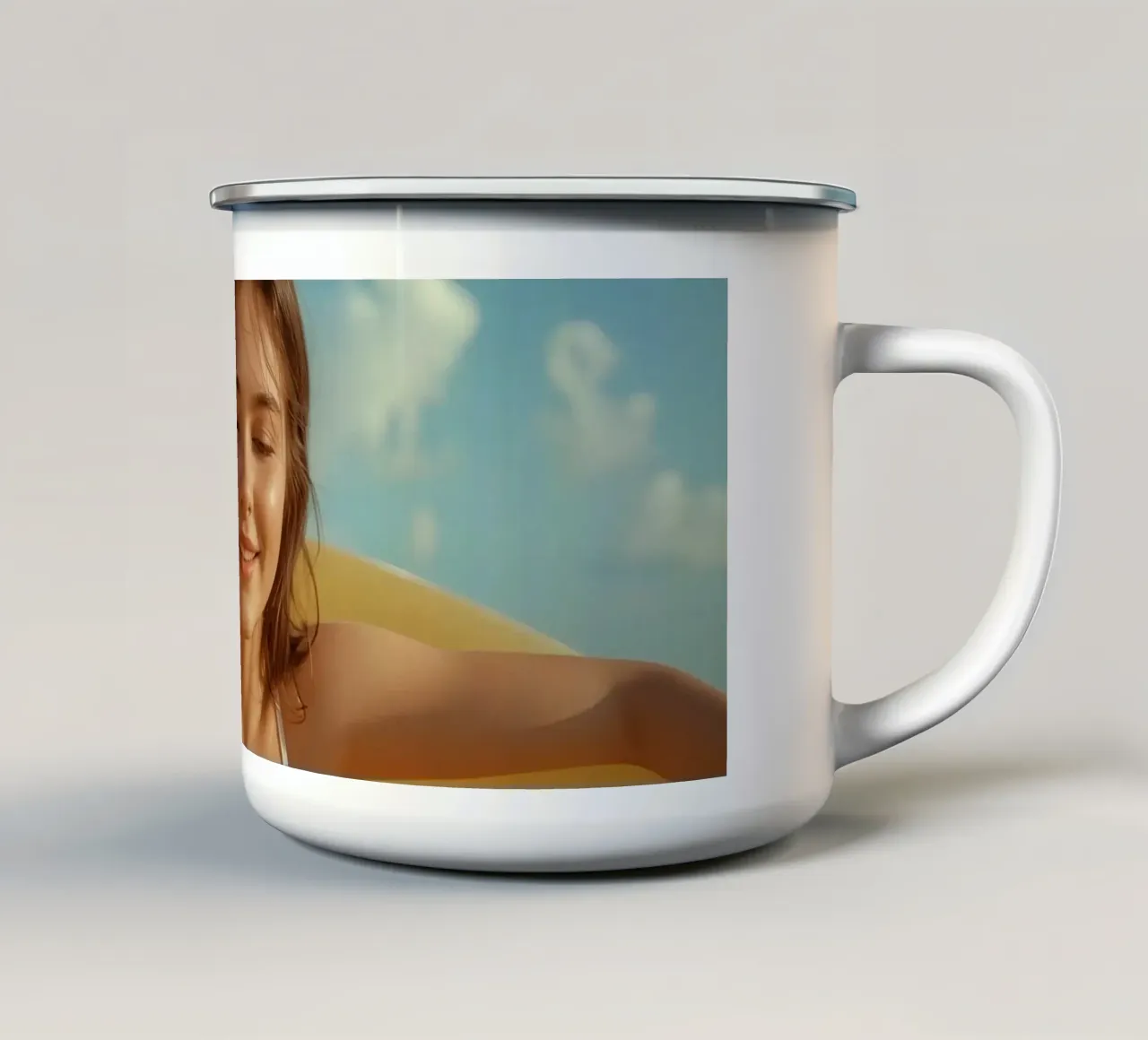 Femme en maillot de bain avec un anneau gonflable jaune mug en émail de DesignDoodle