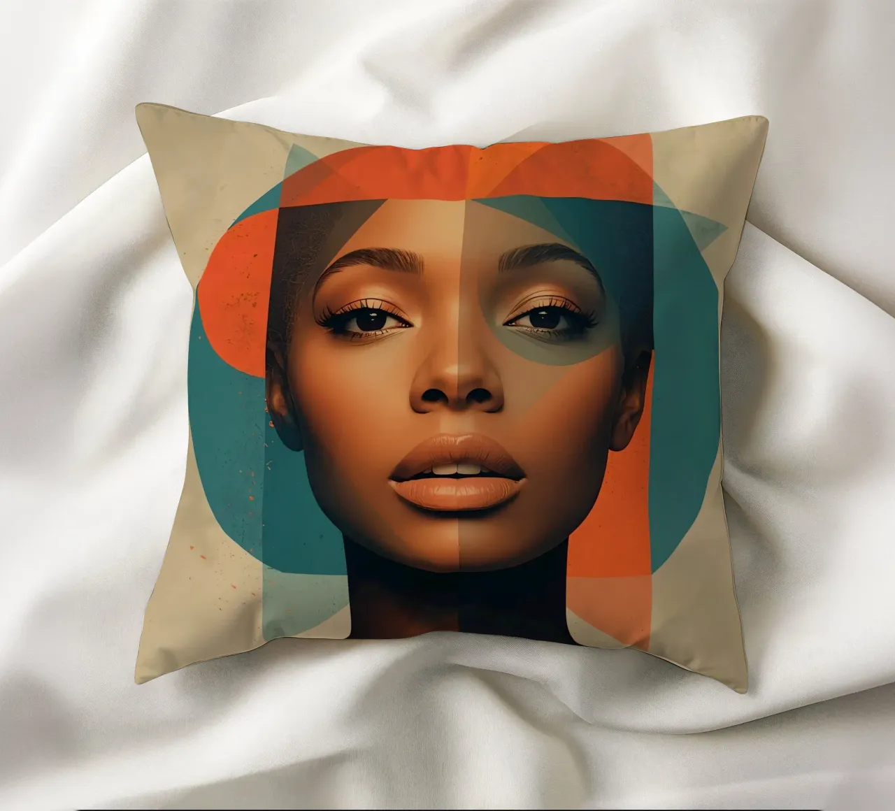 Ritratto astratto di donna con forme geometriche cuscino da DesignDoodle