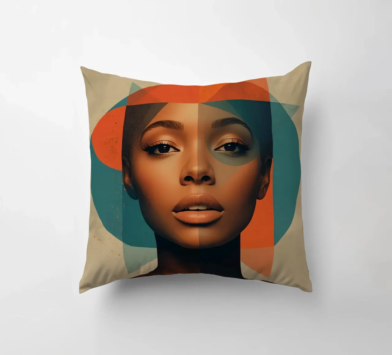 Ritratto astratto di donna con forme geometriche cuscino da DesignDoodle