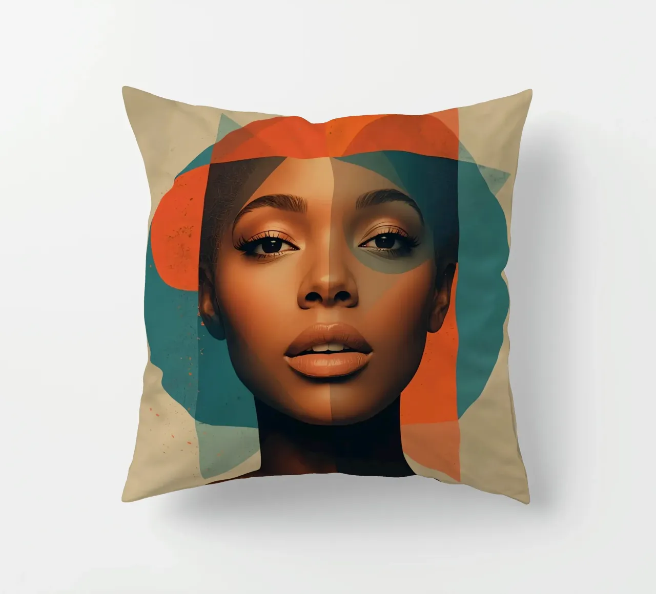 Ritratto astratto di donna con forme geometriche cuscino da DesignDoodle
