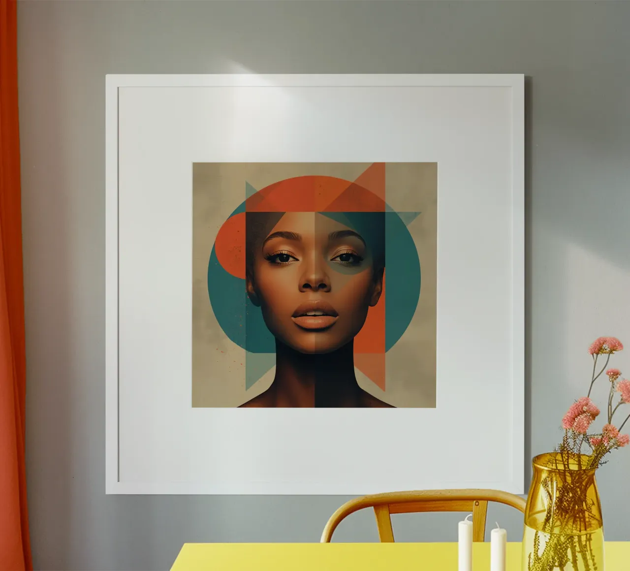 Ritratto astratto di donna con forme geometriche poster con telaio in plastica da DesignDoodle