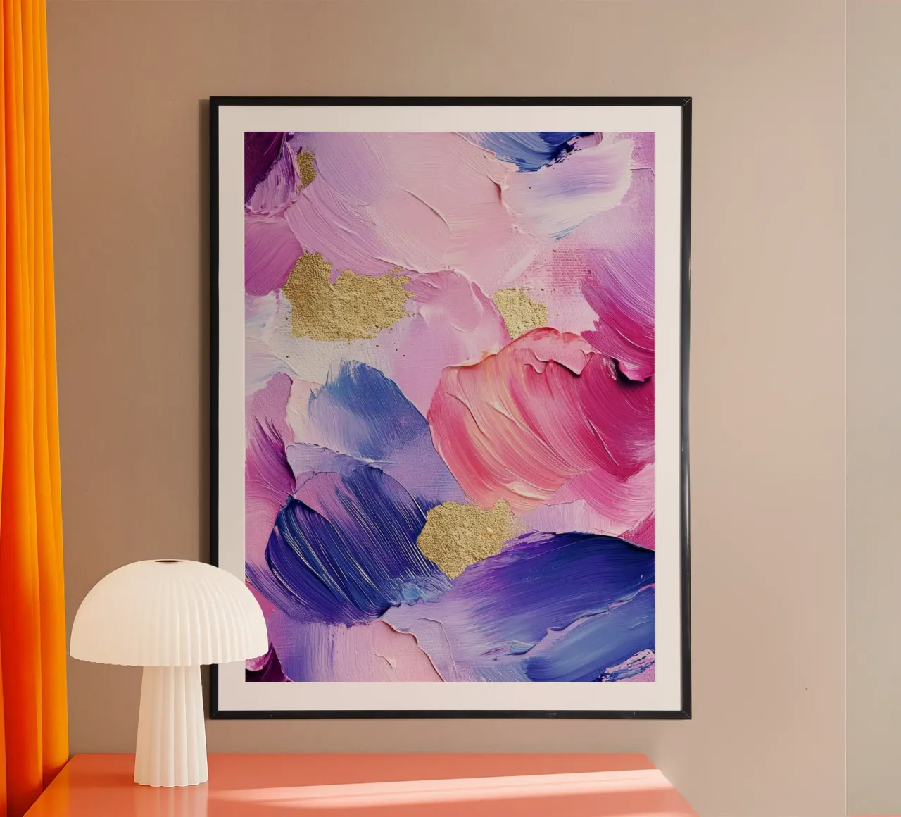 Paint Splatter Malerei Pinselstriche Lilac 15 Poster mit Aluminium Rahmen von Yaso Design Paint