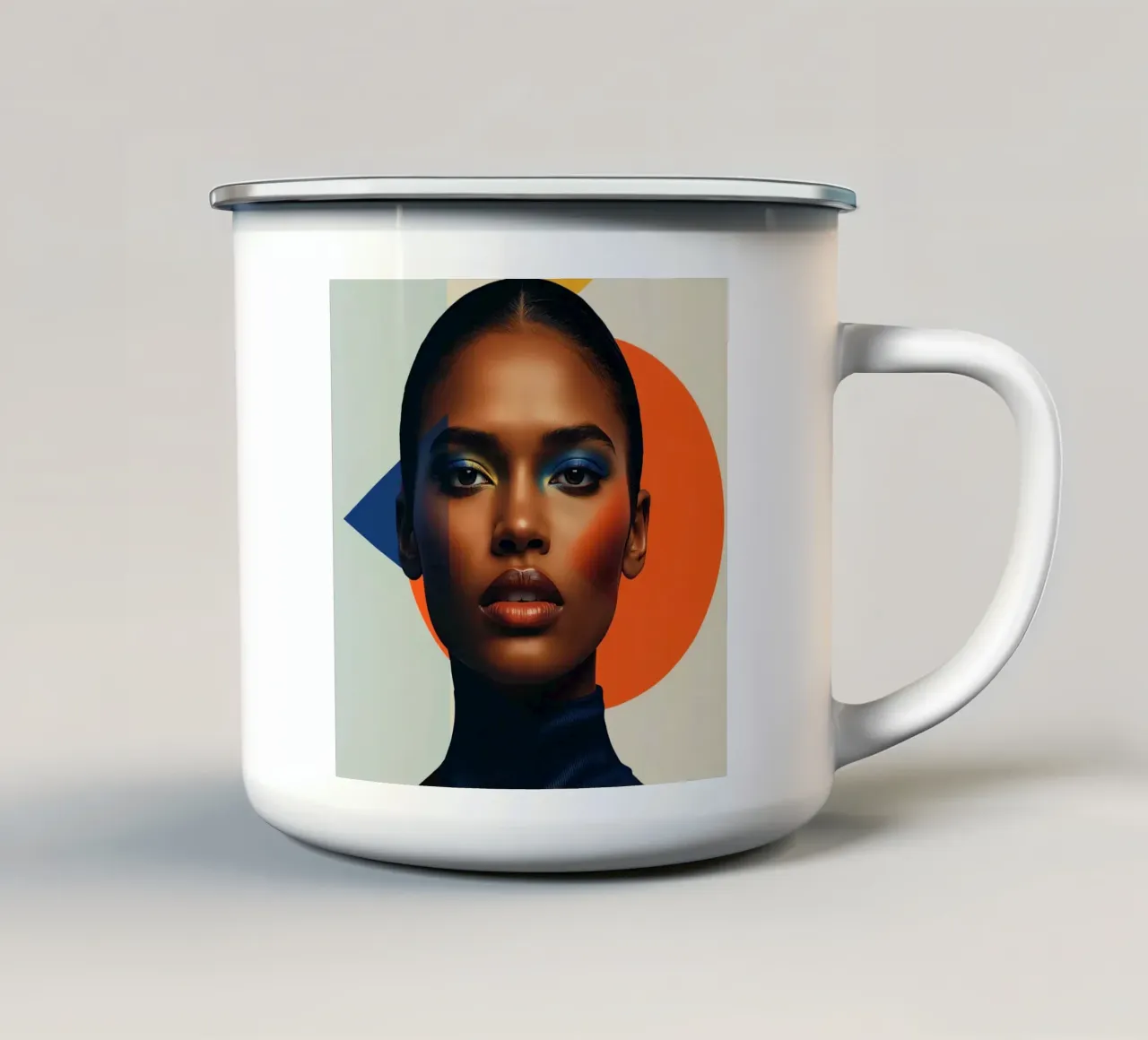 Ritratto di donna Elementi geometrici grafici e trucco audace tazza in smalto da DesignDoodle