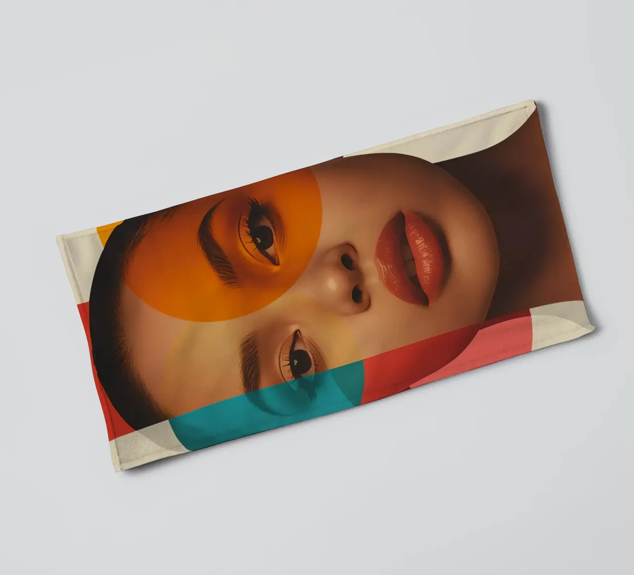 Woman Portrait with Abstract Overlapping Colored Circles towel by DesignDoodle