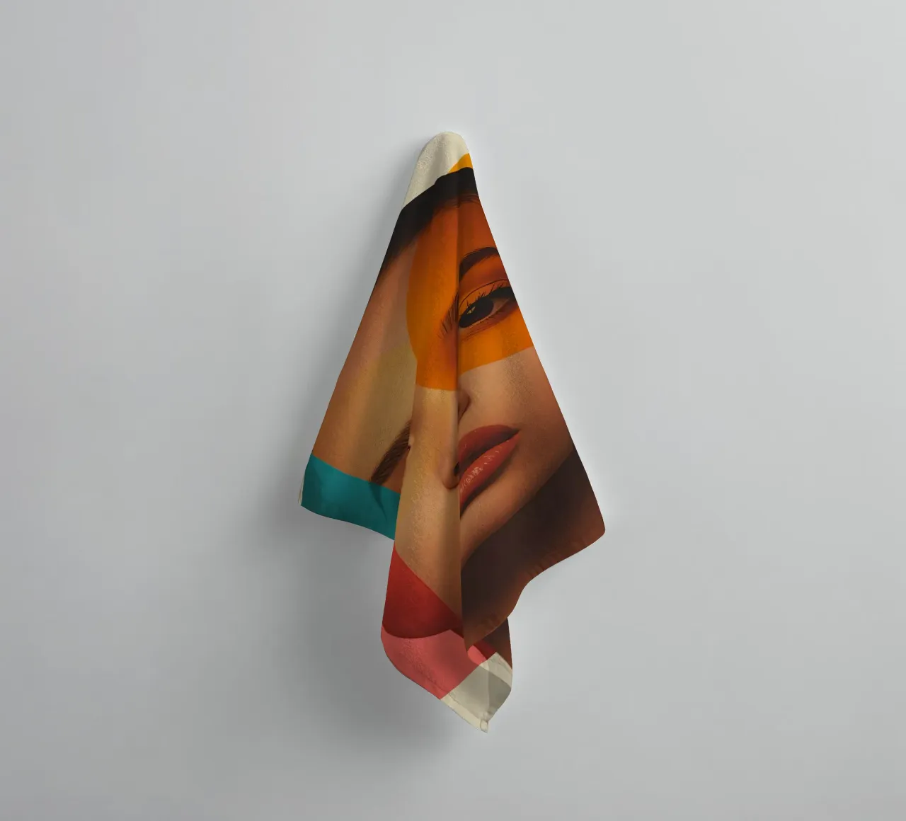 Woman Portrait with Abstract Overlapping Colored Circles towel by DesignDoodle