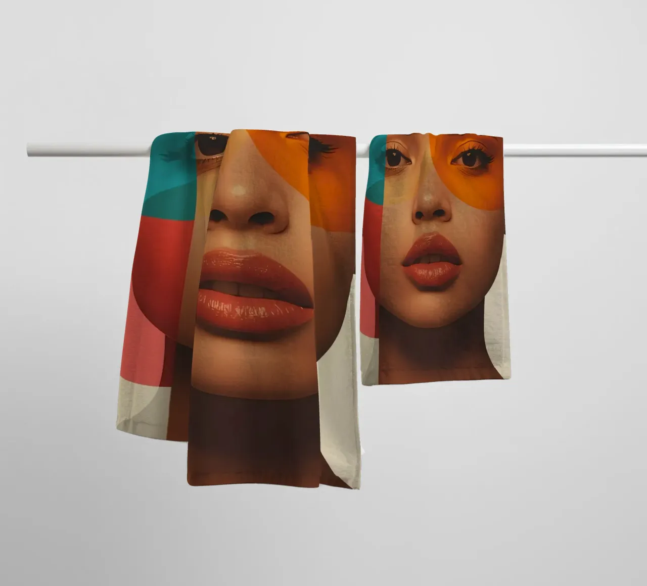 Woman Portrait with Abstract Overlapping Colored Circles towel by DesignDoodle