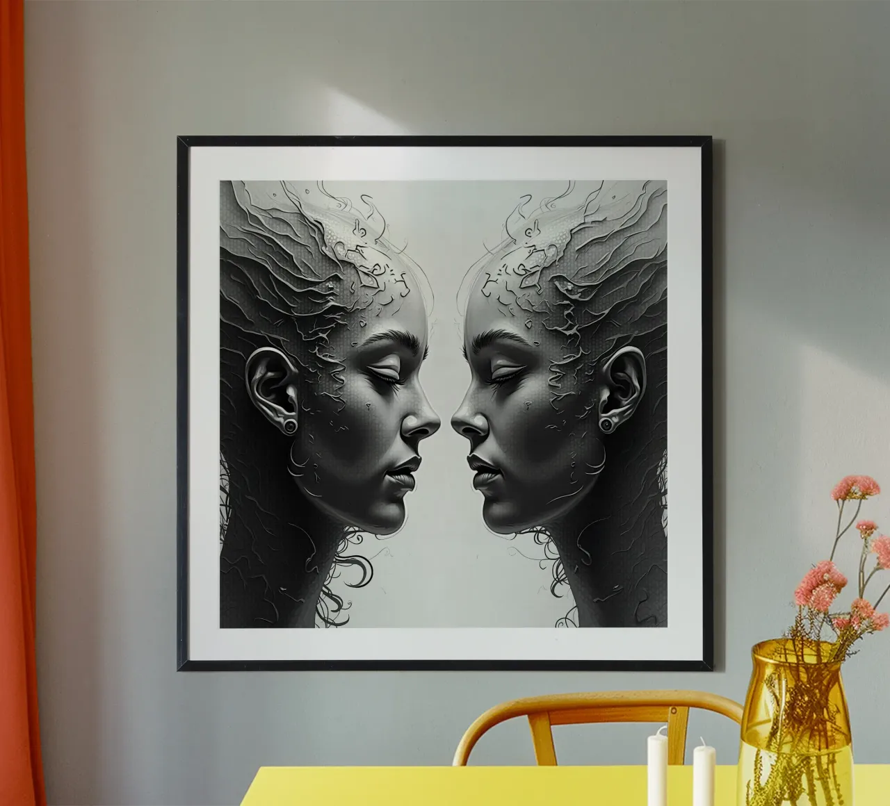 Immagine_specchio_grigio_7 poster con telaio in alluminio da AI-Portraits by LK