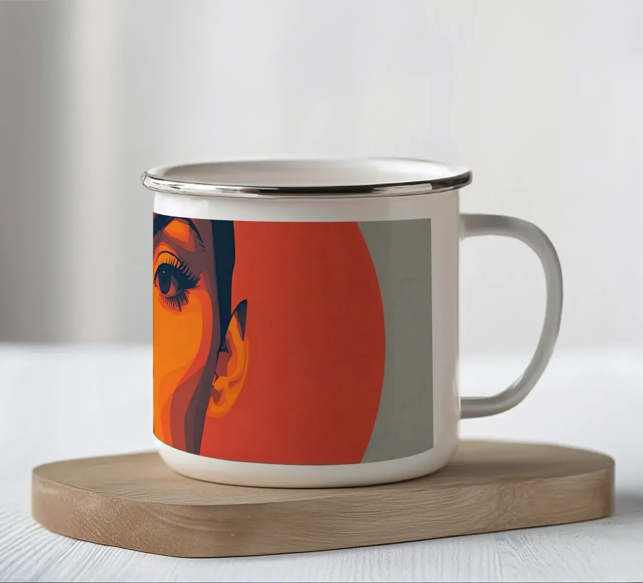 Ritratto di volto di donna in forme geometriche tazza in smalto da DesignDoodle
