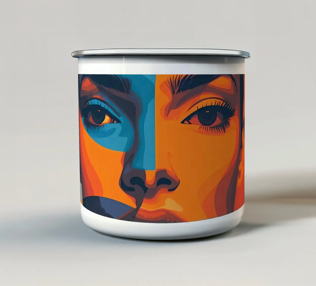Ritratto di volto di donna in forme geometriche tazza in smalto da DesignDoodle