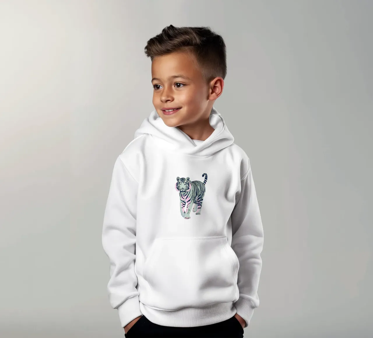 Stalking Tiger - Jade Green kids hoodie by Asha Designs