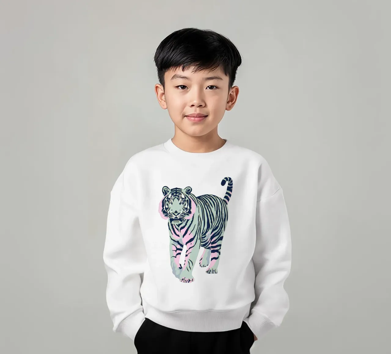 Stalking Tiger - Jade Green kids sweatshirt by Asha Designs