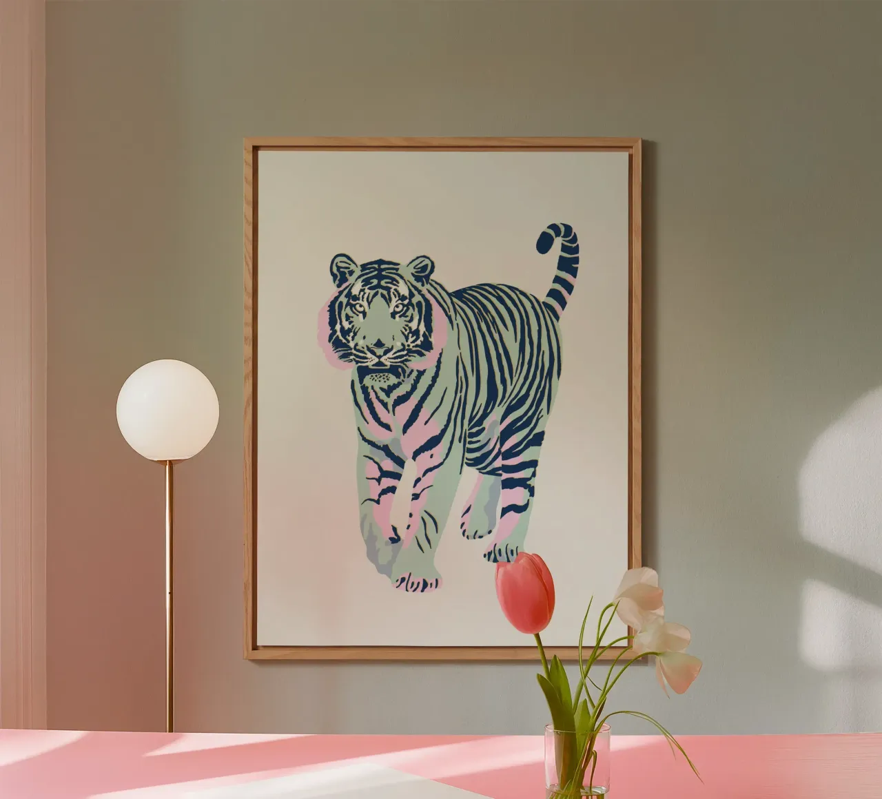Tigre acechador - Verde jade aluminio dibond de Asha Designs
