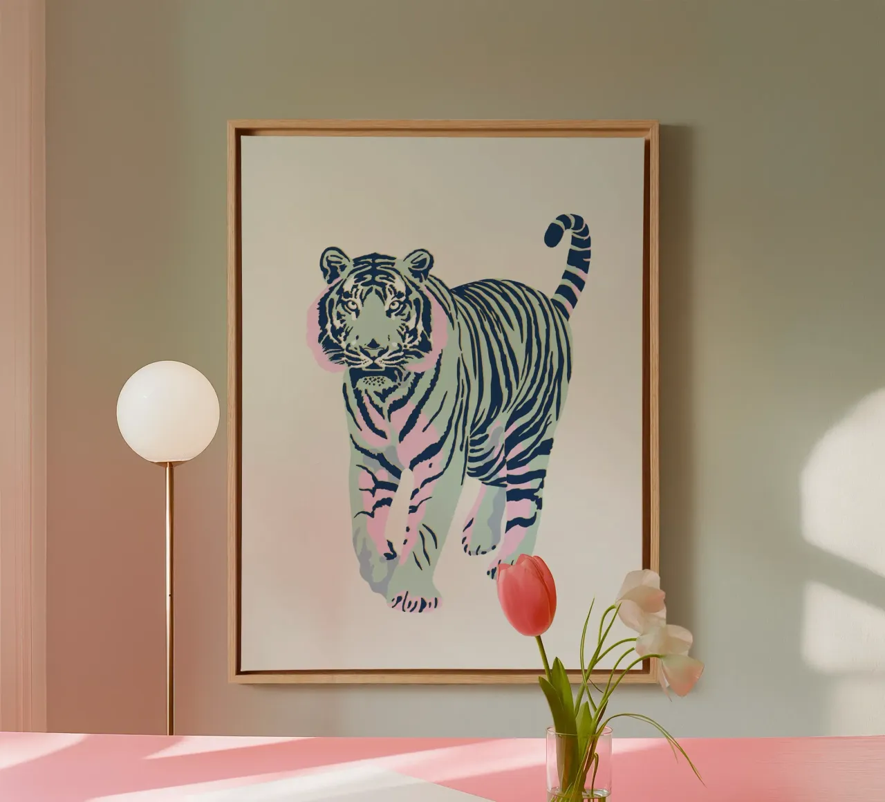 Stalking Tiger - Jade Green canvas by Asha Designs