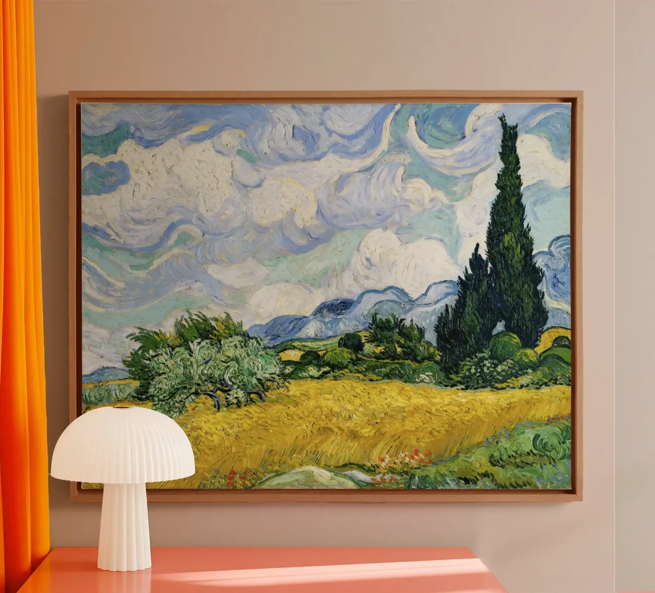 Wheat Field with Cypresses (1889) by Vincent van Gogh canvas with Floater frame by Chérie Prints