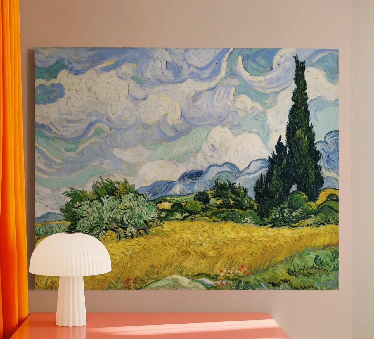 Wheat Field with Cypresses (1889) by Vincent van Gogh canvas with Floater frame by Chérie Prints