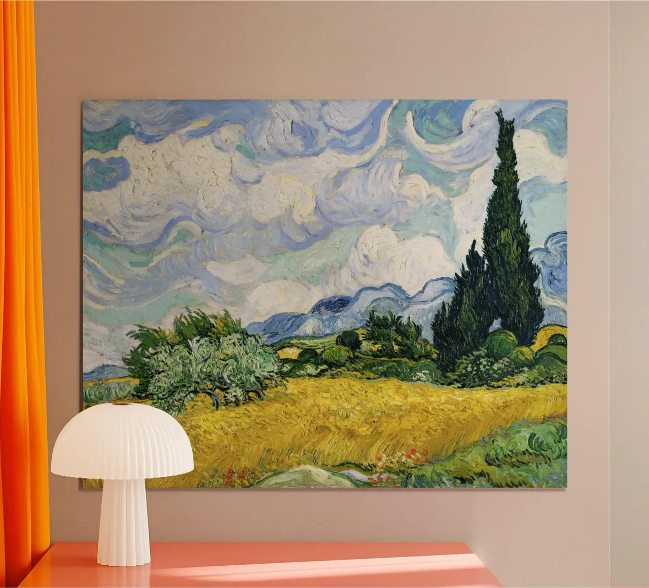 Wheat Field with Cypresses (1889) by Vincent van Gogh poster with plastic frame by Chérie Prints