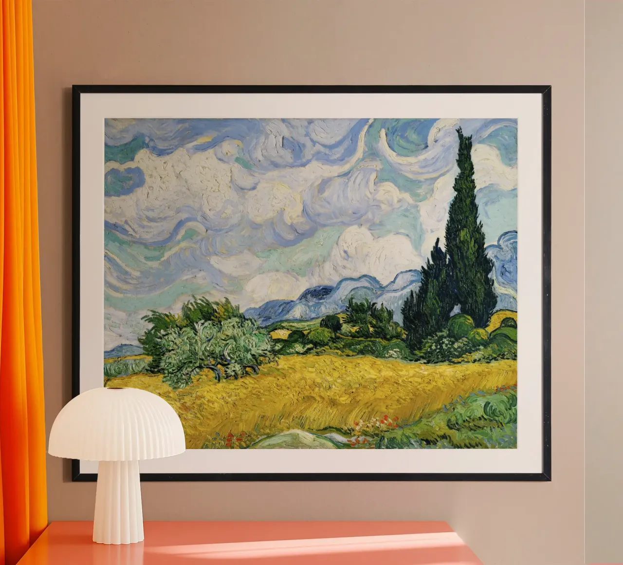 Wheat Field with Cypresses (1889) by Vincent van Gogh poster with plastic frame by Chérie Prints