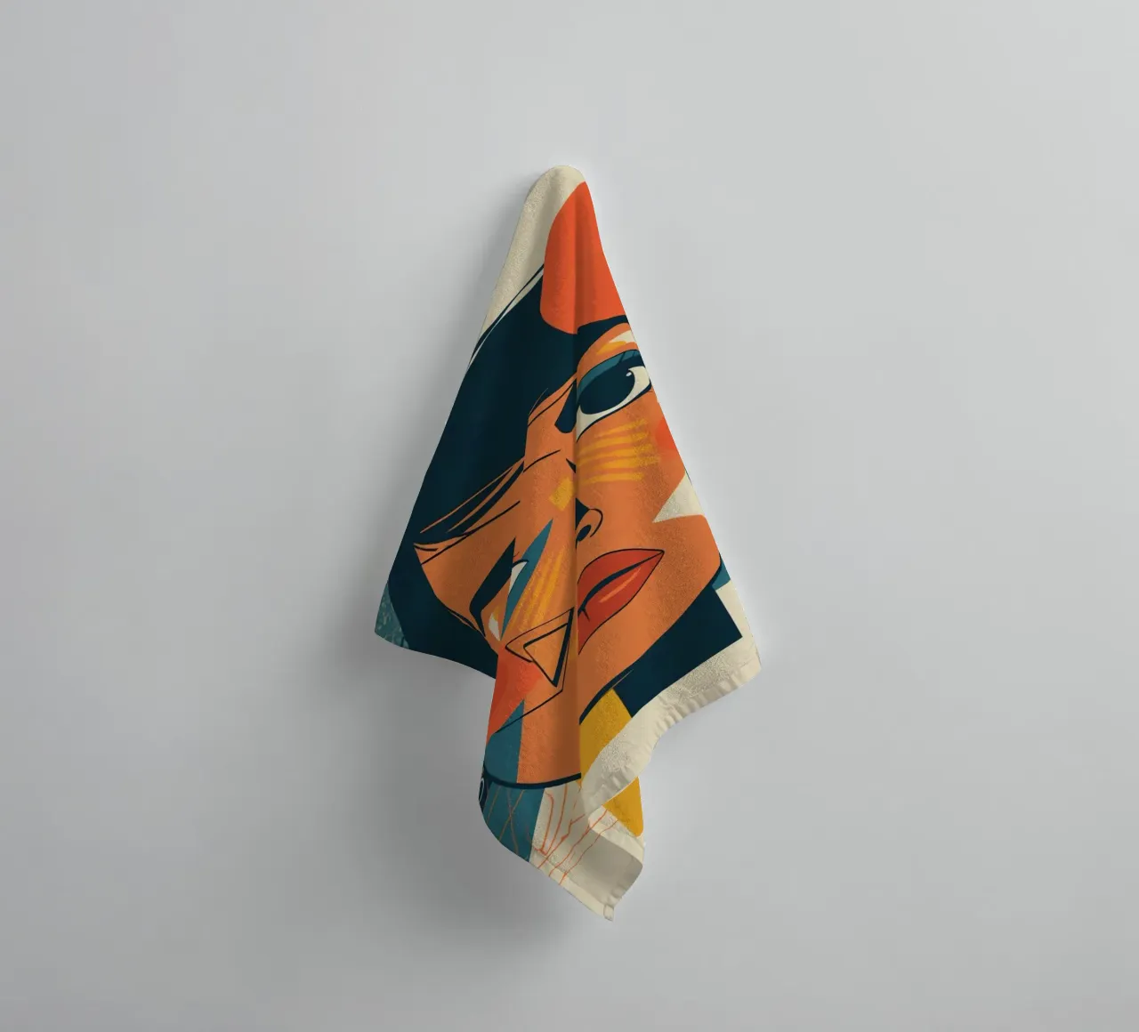 Woman's Face Portrait with Abstract Geometric Shapes towel by DesignDoodle