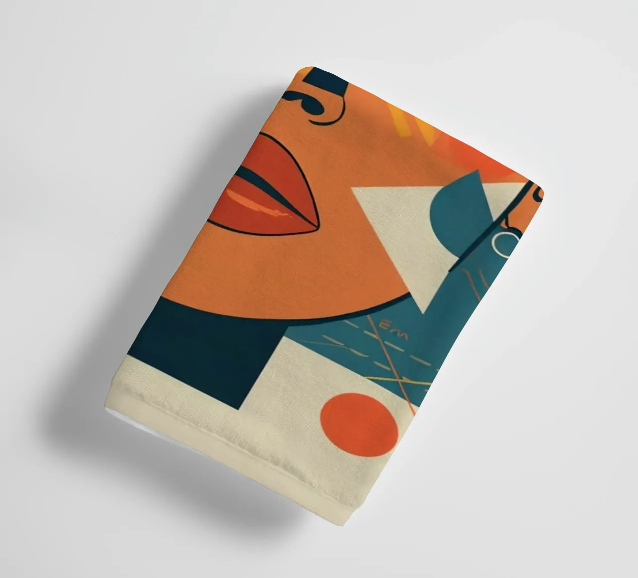 Woman's Face Portrait with Abstract Geometric Shapes towel by DesignDoodle