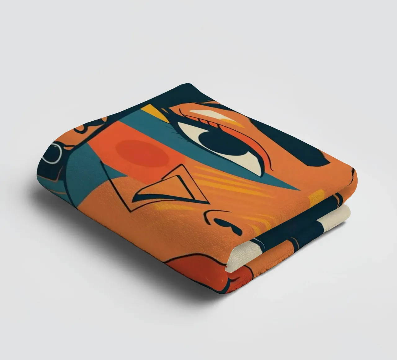 Woman's Face Portrait with Abstract Geometric Shapes towel by DesignDoodle